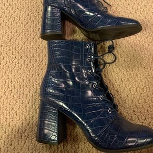 Blue Faux Python Booties